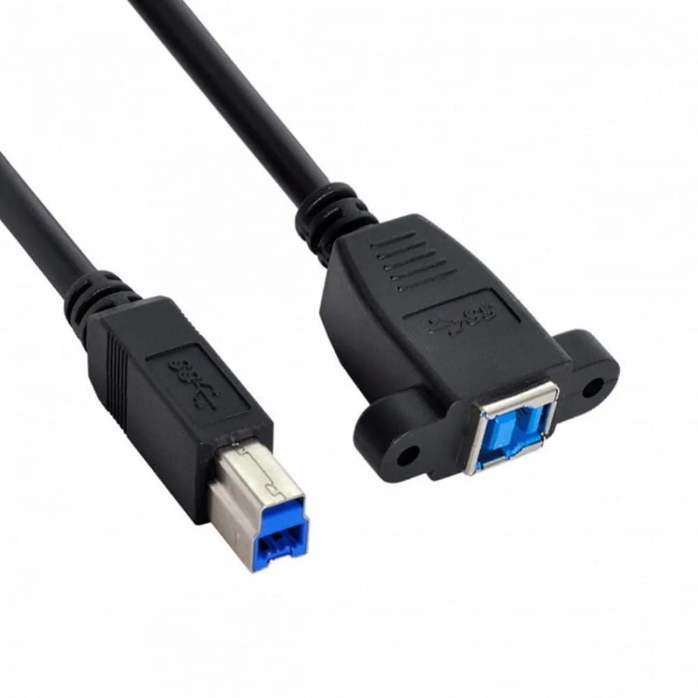 Black USB 3.0 Type-B panel-mount extension cable with gold connectors, 0.5m