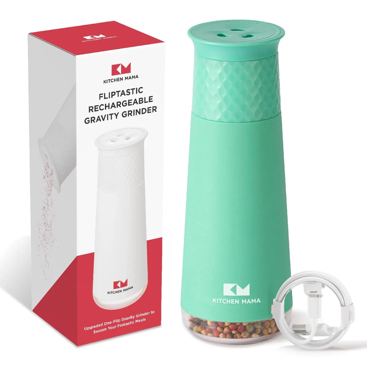 KITCHEN MAMA KITCHEN MAMA Rechargeable Gravity Salt and Pepper Grinder Teal — product photo