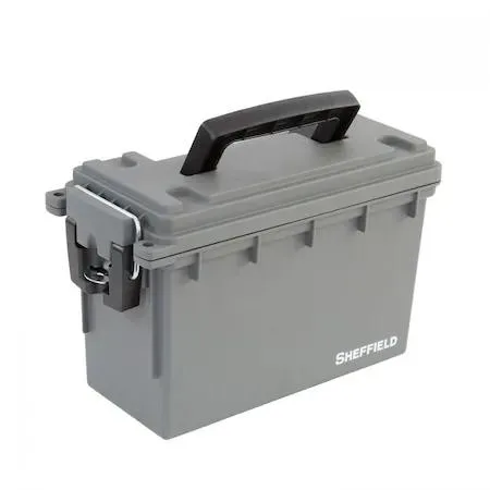 Gray rectangular field box with compression lid and carry handle