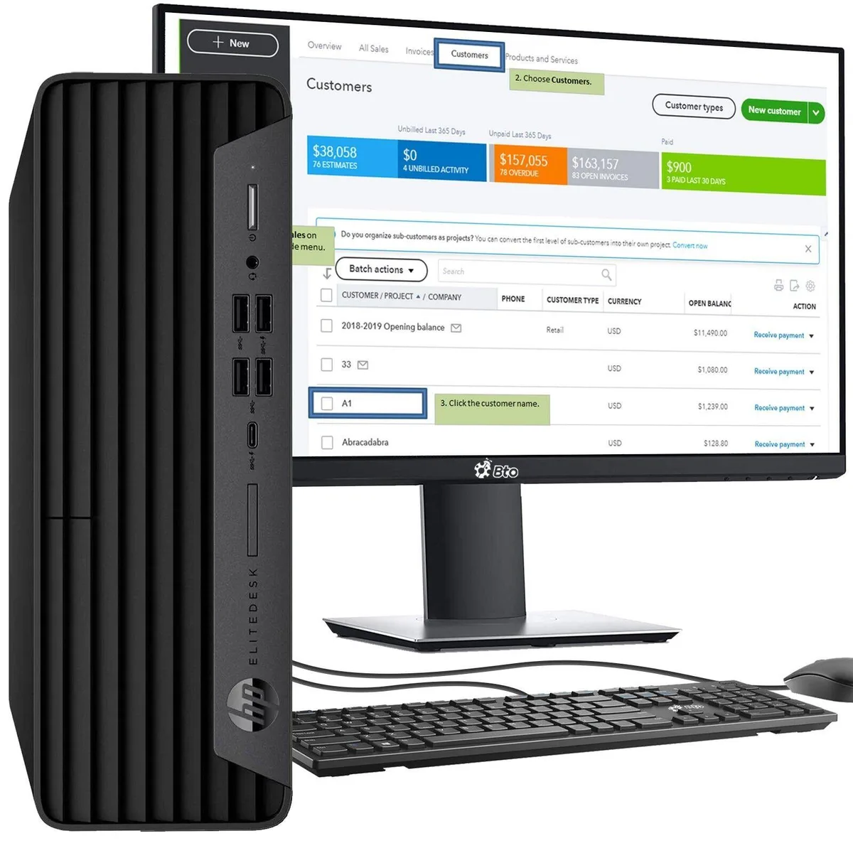 HP HP EliteDesk 805 G6 desktop PC, Ryzen 5 PRO 4650G, 16 GB DDR4, 512 GB SSD, 24" monitor, Windows 11 Pro — product photo