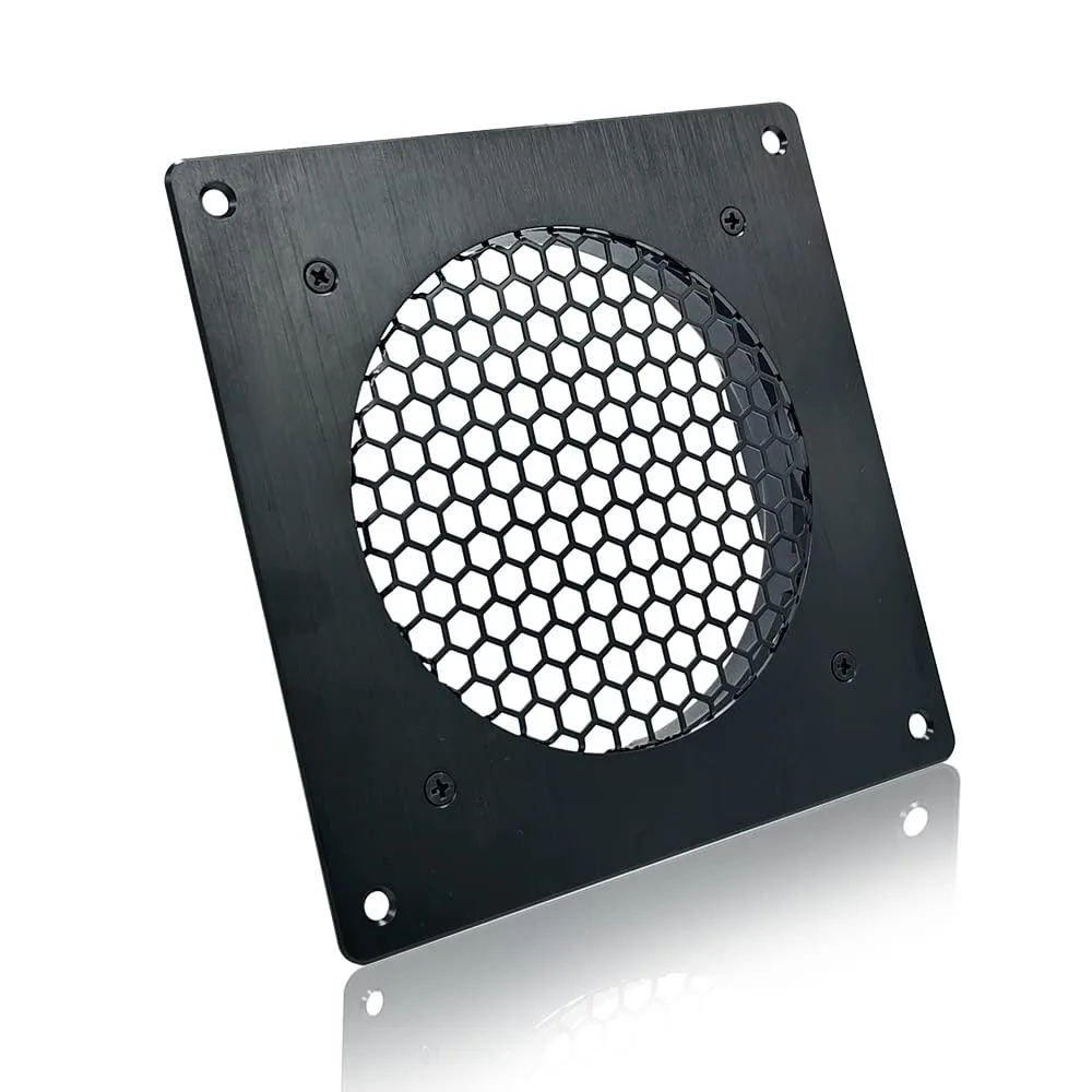 Black brushed aluminium frame with honeycomb grille, 120mm square ventilation mesh panel kit