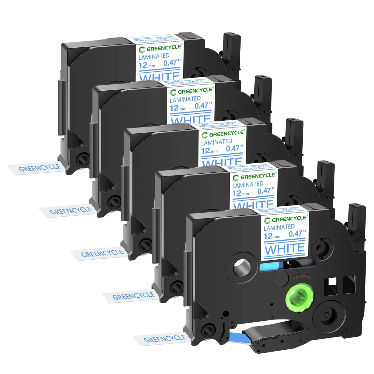 GREENCYCLE GREENCYCLE TZe-233 12mm Blue on White Laminated Tape 5 Pack — product photo