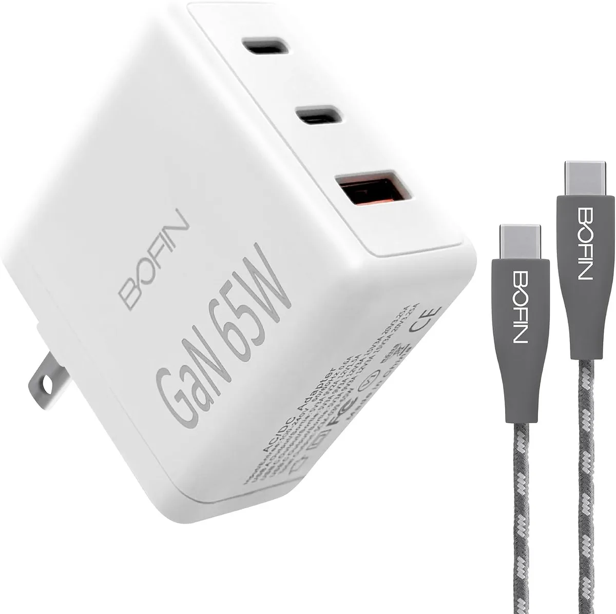 ONITOON ONITOON 65W Foldable Wall Charger Dual USB-C + USB-A with 6FT Cable — product photo