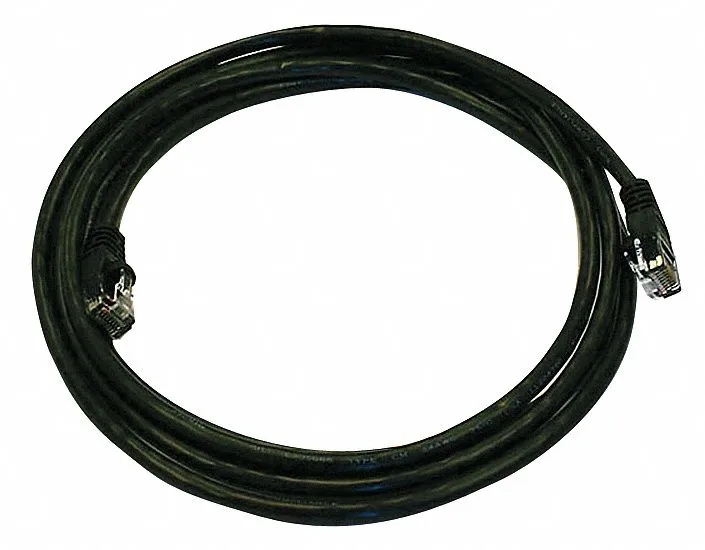 Black 7 ft Cat5e Ethernet patch cable with RJ45 connectors and snagless boots