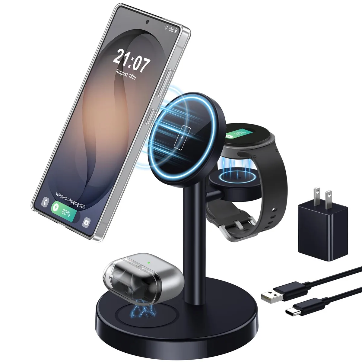  Aeinidi D316 3-in-1 Magnetic Wireless Charger Black Carbon — product photo