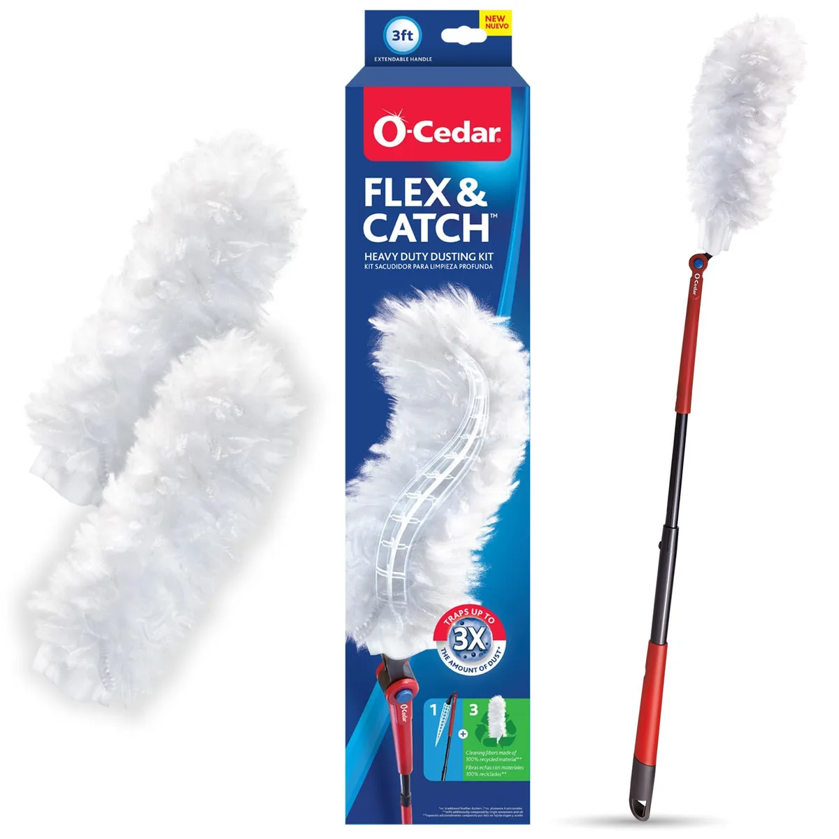 O-Cedar Flex & Catch dusting kit with extendable handle and three disposable refills