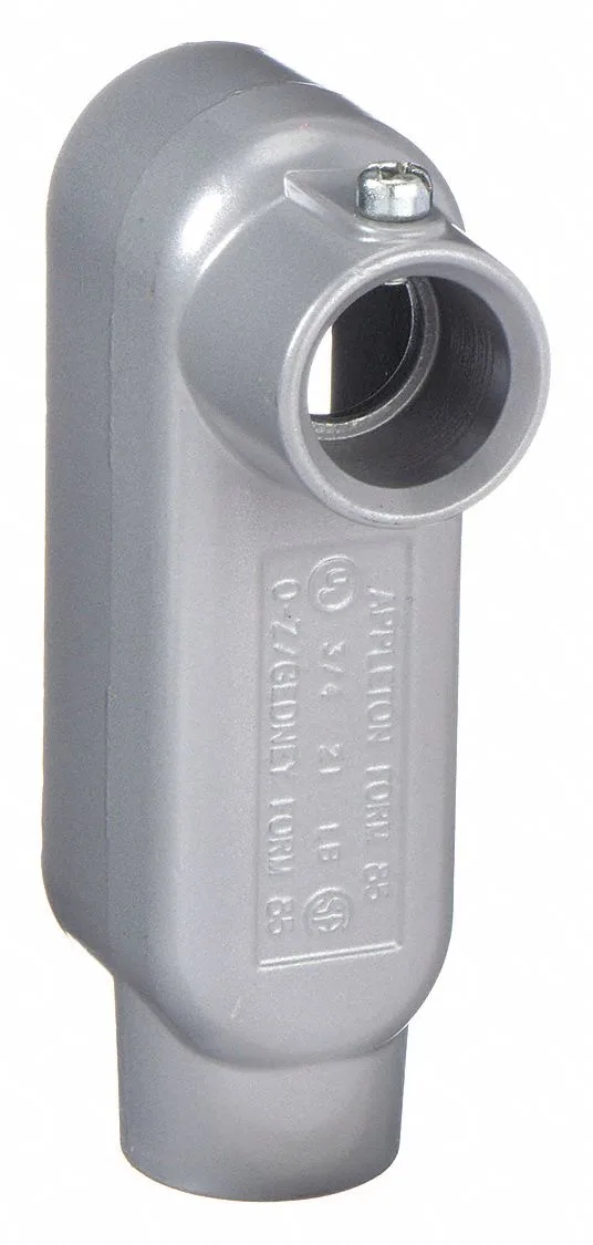 Aluminium LB conduit outlet body, powder-coated grey, 90-degree set-screw hubs