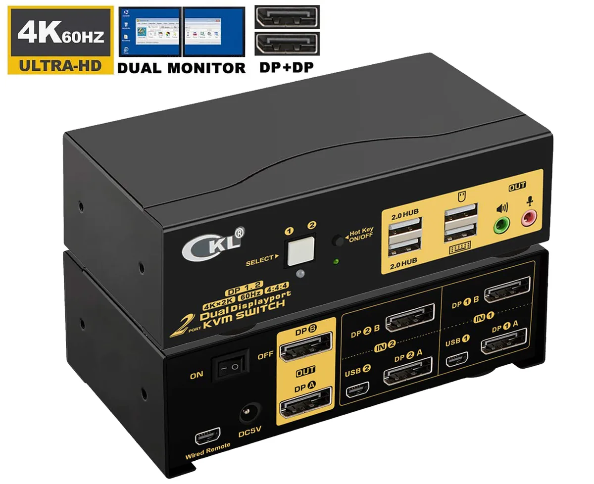 DEFACE DEFACE 622DP 2 Port Dual Monitor DisplayPort KVM Switch 4K 60Hz DP 1.2 USB 2.0 — product photo