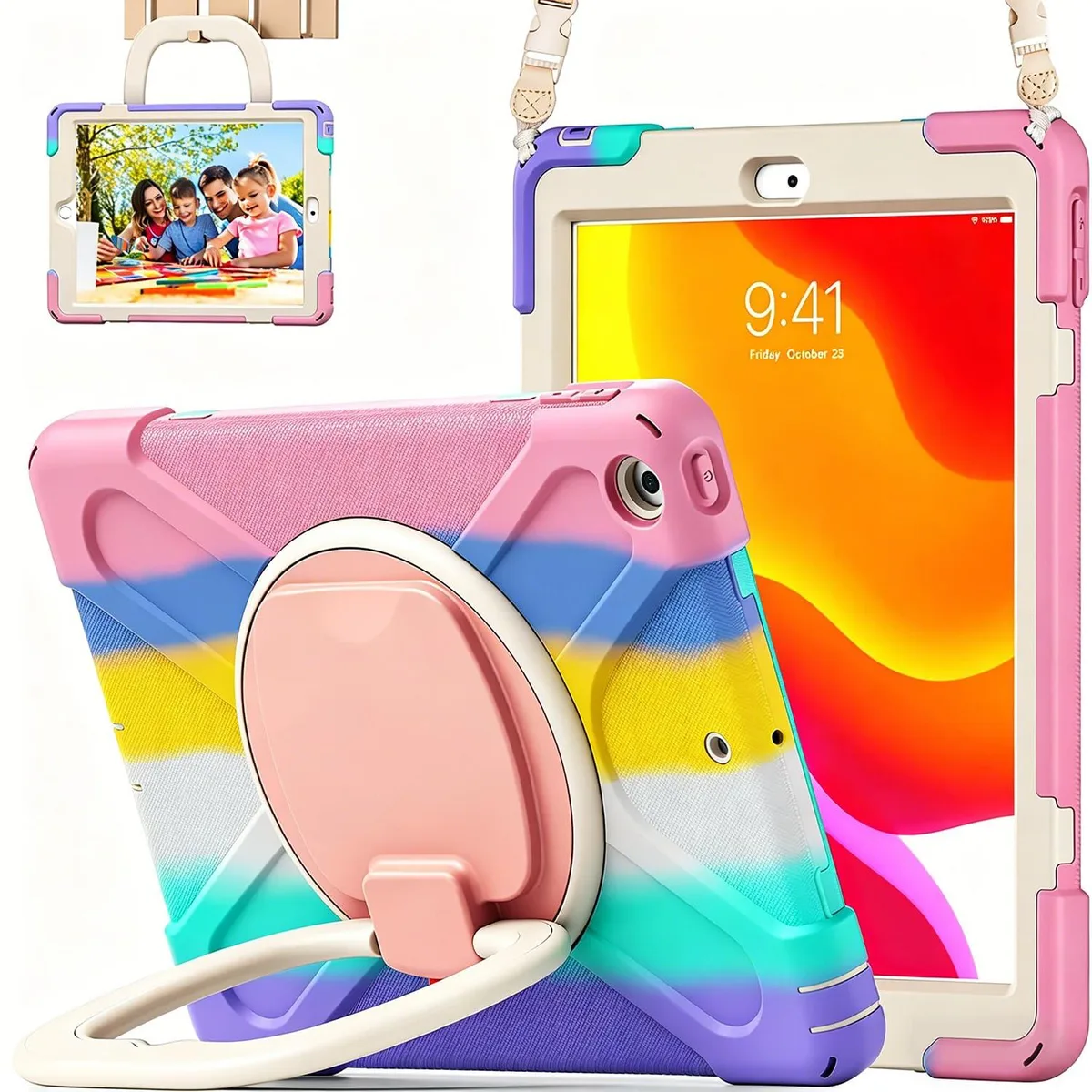Clear Speck iPad 10.2 case with rotating stand and shoulder strap
