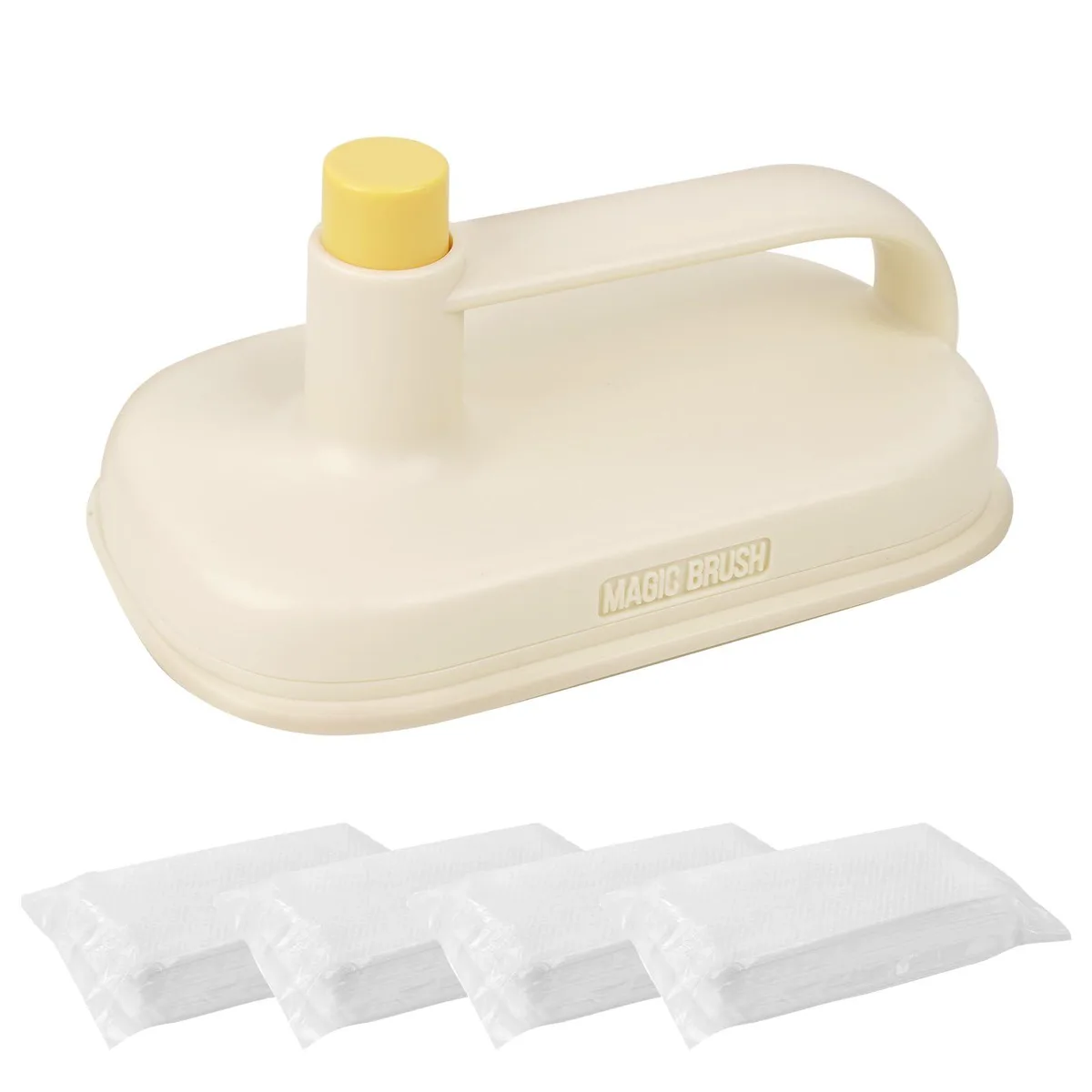 White handled cleaning brush with 200 disposable cloths in box