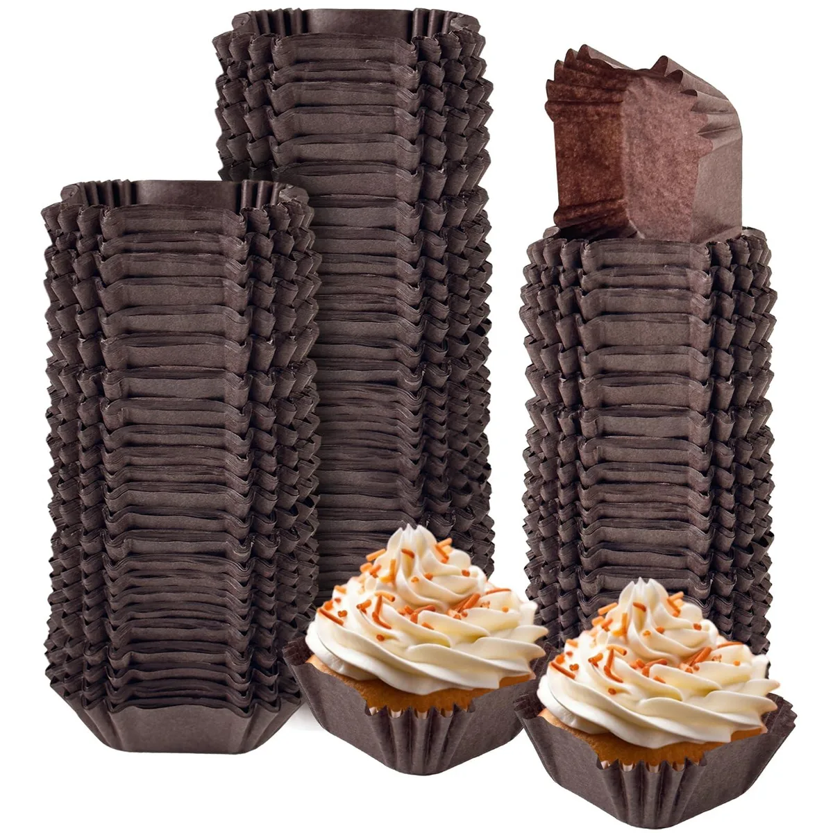 Stack of 500 square coffee paper cupcake liners