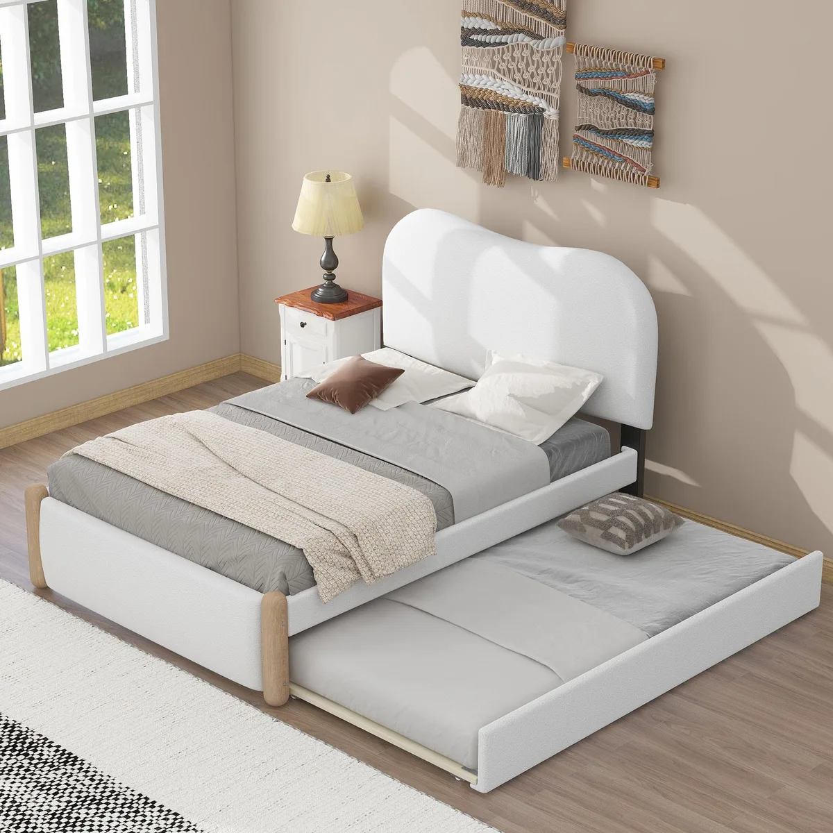 tuphen tuphen Twin Upholstered Platform Bed with Trundle White — product photo