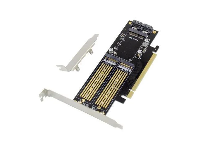 LORDWORLD LORDWORLD 3 In 1 PCI-E 3.0 X16 to NGFF M.2 NVMe AHCI SSD Adapter Card For M Key B Key mSATA With Dual SATA III — product photo