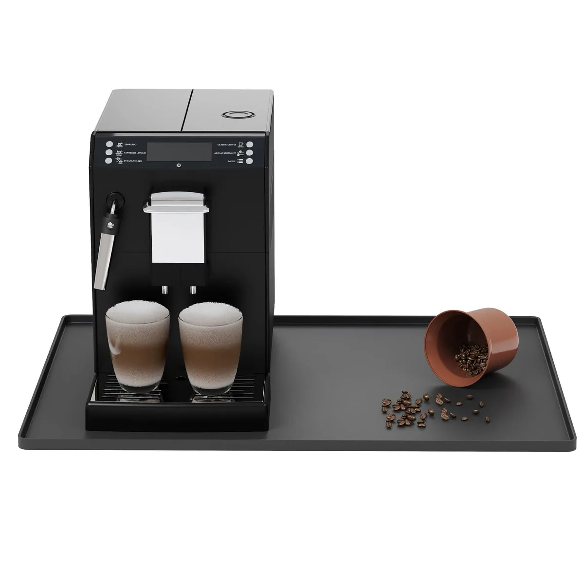 Black silicone mat, 20 by 15 inches, raised edges .4 inch high, textured surface
