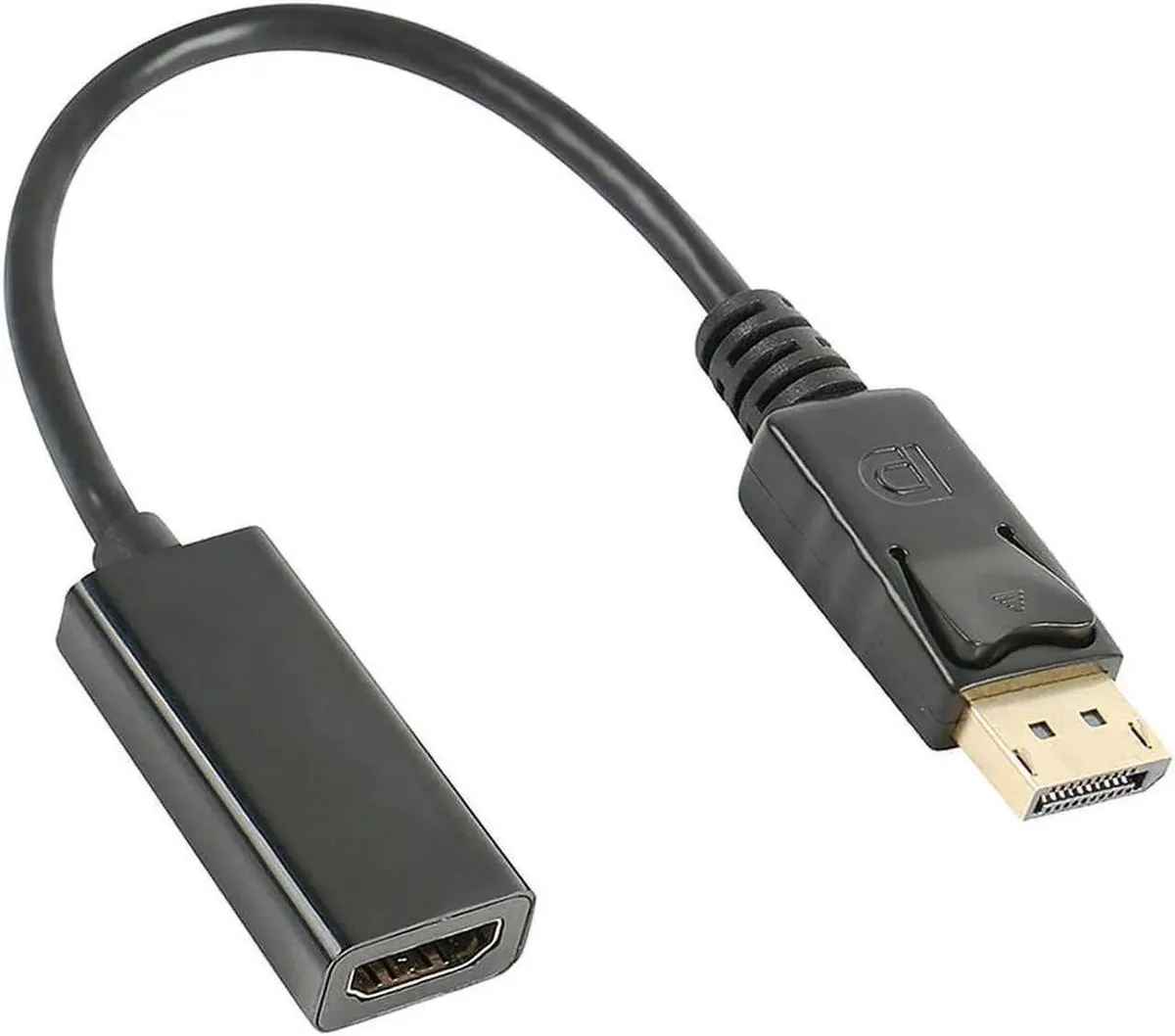 Gold-plated DisplayPort to HDMI adapter, compact dongle with male DisplayPort and female HDMI ports