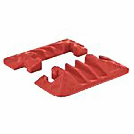 Orange polyurethane hinged cable protector end cap, T-shaped, serrated texture