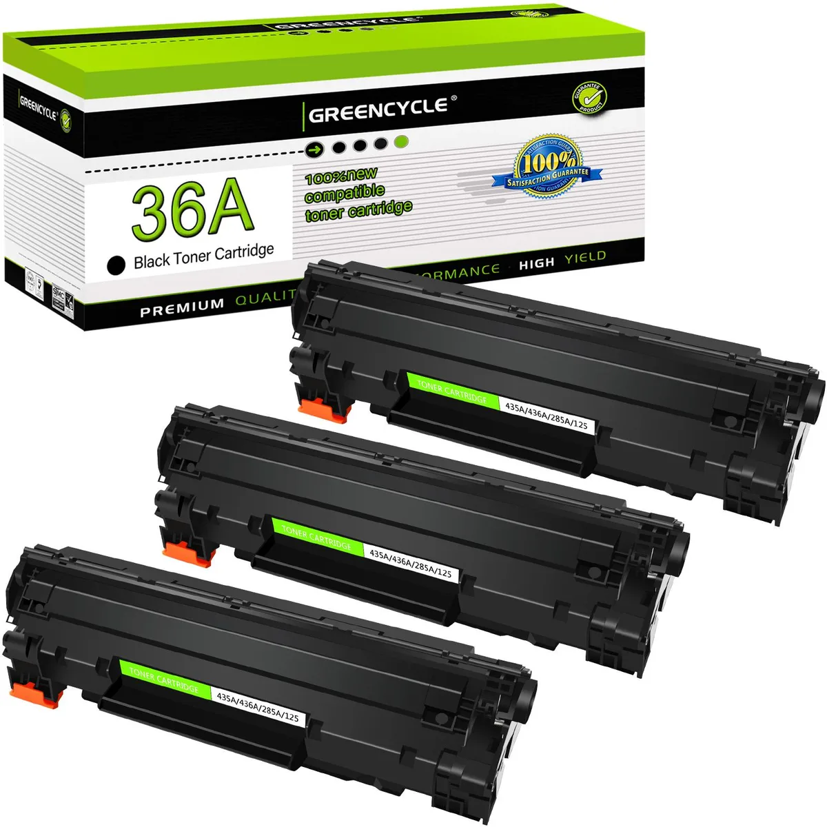 GREENCYCLE GREENCYCLE 36A CB436A Black Toner Cartridge 3-Pack 2000 Pages — product photo