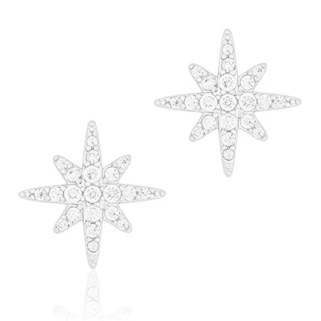 ORROUS &amp; CO ORROUS &amp; CO 18k White Gold Plated Cubic Zirconia Compass Rose Stud Earrings — product photo