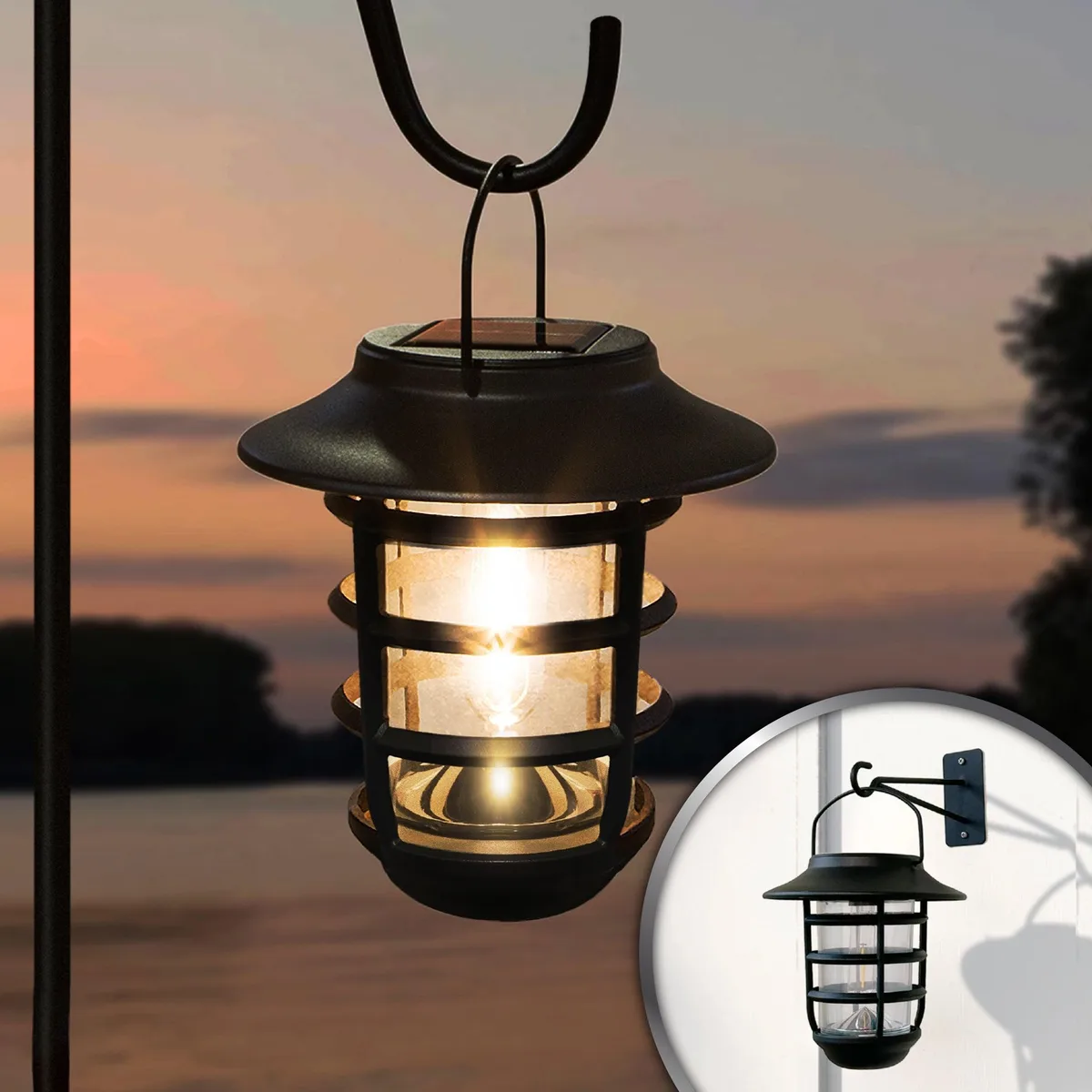 Classy Caps Mfg. Inc. Classy Caps Mfg. Inc. Nottingham Solar Hanging Coach Light Black Aluminum 2 Pack 10 Lumens 2700-3200K — product photo