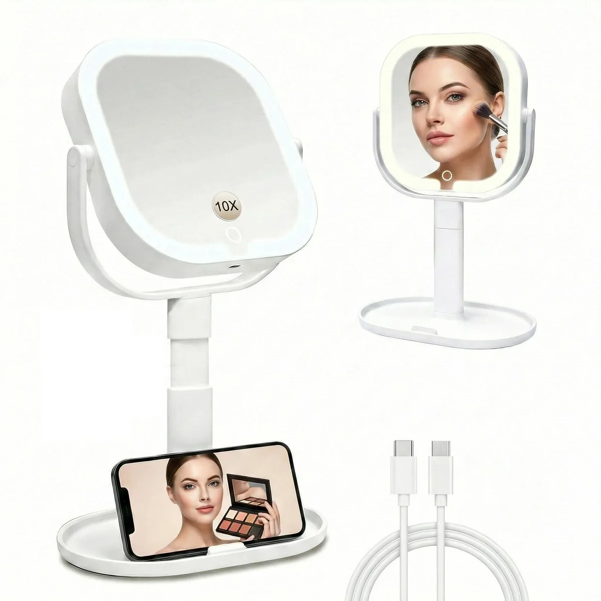 SANYCASA 1X/10X LED Makeup Mirror White 14.4x8.8in 2000mAh — product photo