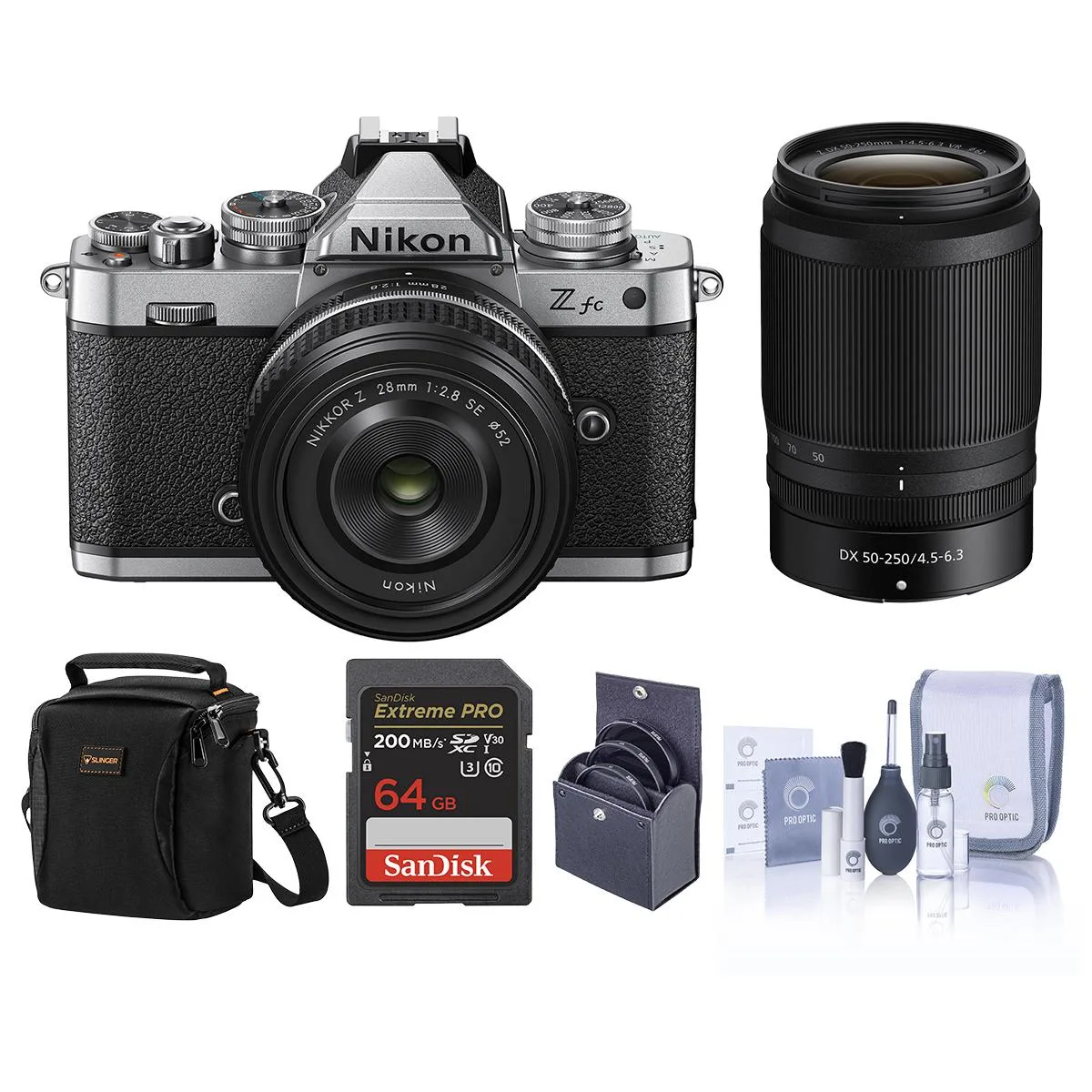 Nikon Inc Nikon Z fc Silver 28mm f/2.8 50-250mm f/4.5-6.3 64GB Kit — product photo