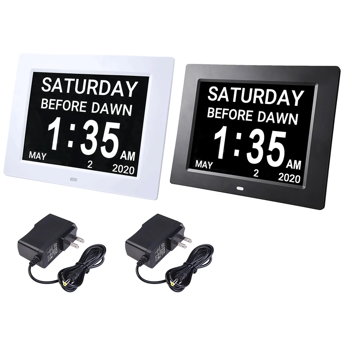 Yescom USA, Inc. Yescom USA, Inc. 8" LCD Day Clock 2 Pack Black White Part 06CLKSET003-8IN-2PC — product photo