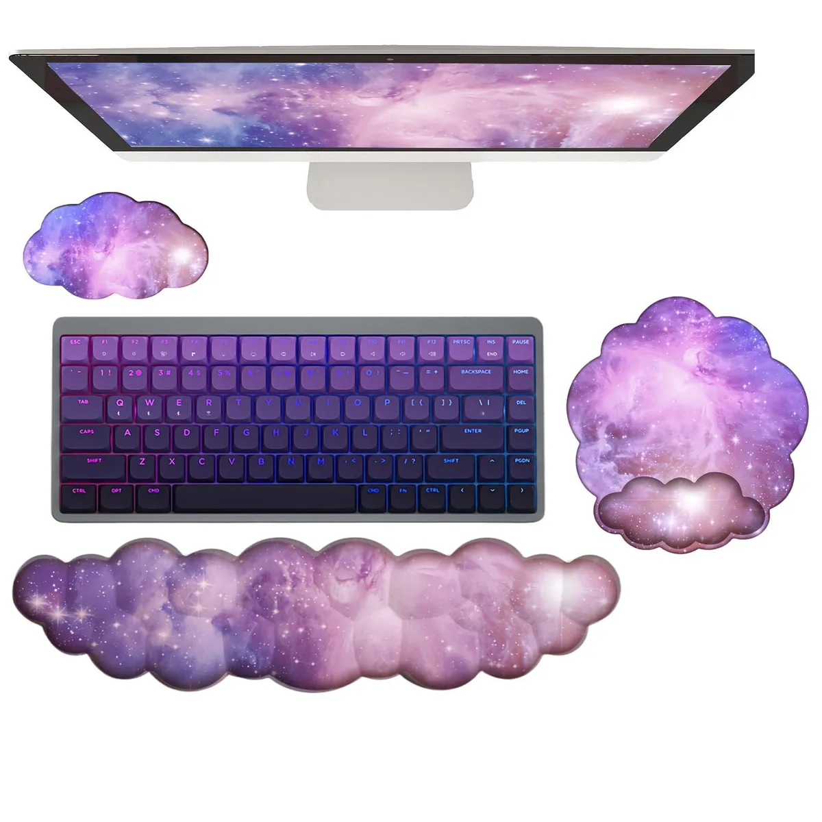  WFCYGL Galaxy Mouse Pad Set YDBD10 3pcs Memory Foam Silk Non-Slip Gradient Pink Purple — product photo