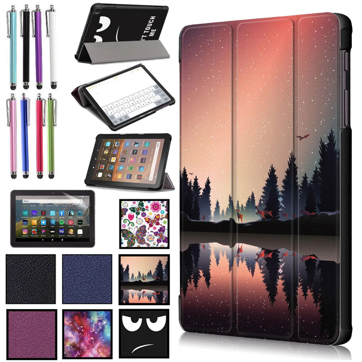 Forest Dusk trifold hard-shell case with stylus and screen protector