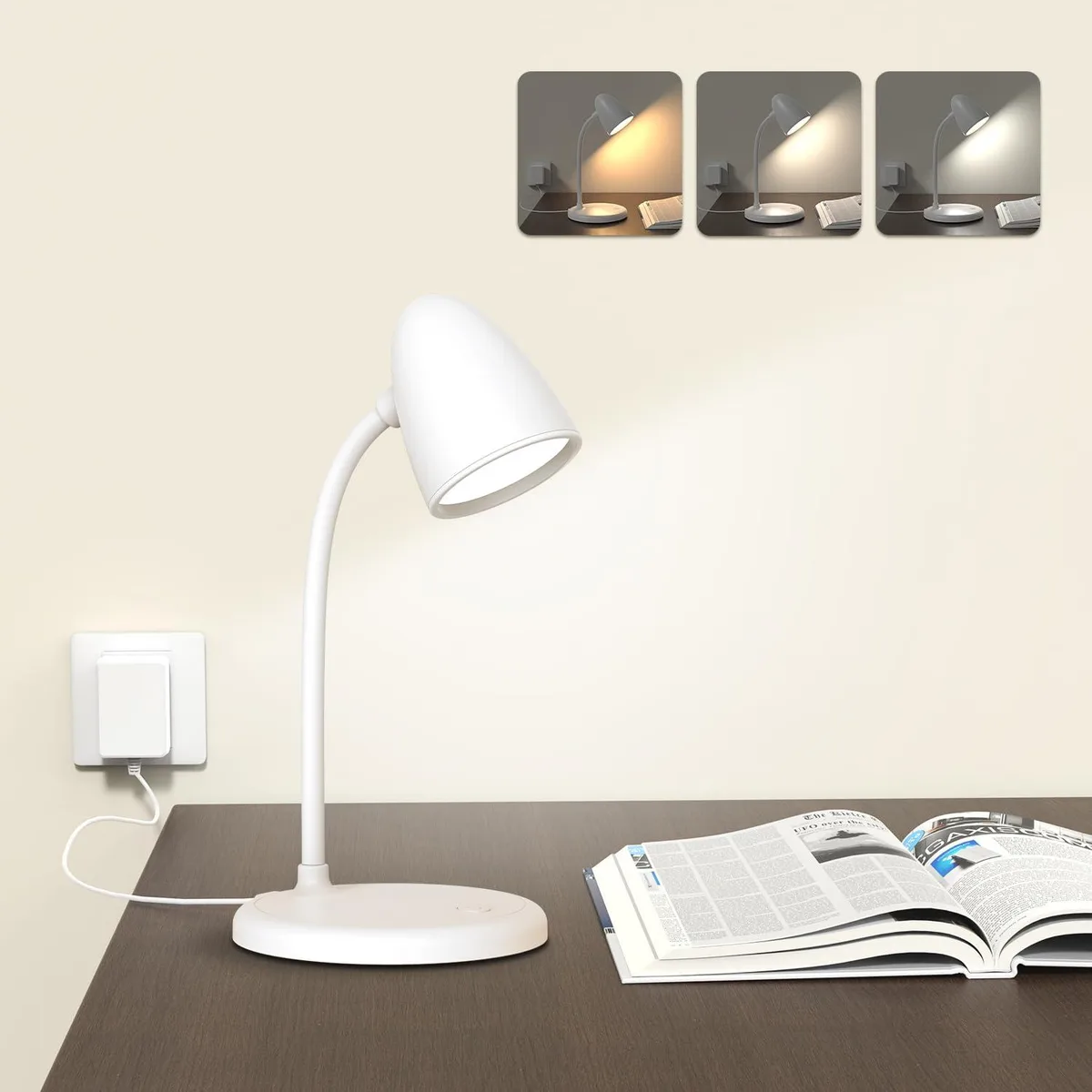Sleek polished-chrome desk lamp with flexible 360-degree arm and touch controls