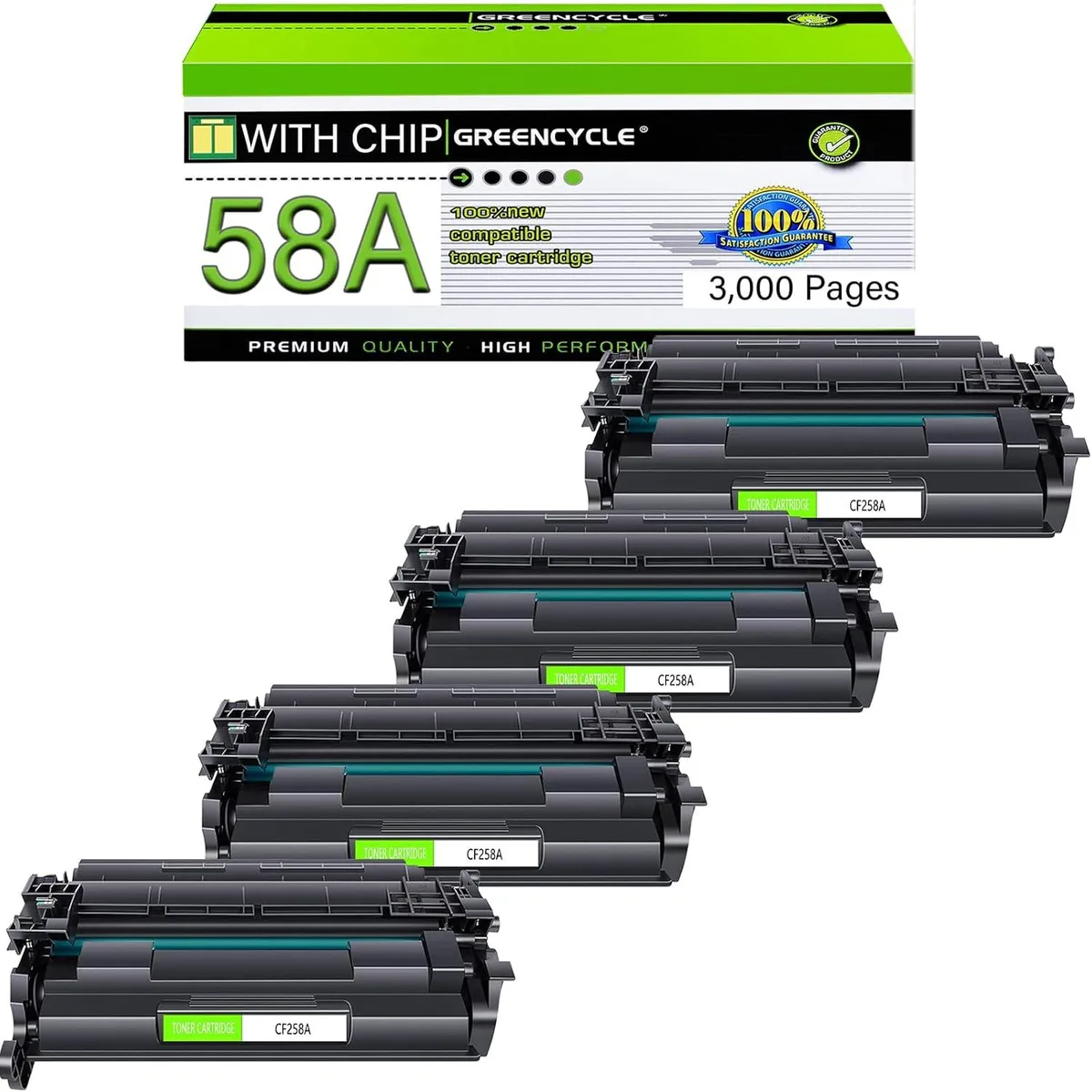 GREENCYCLE GREENCYCLE CF258A Black Toner Cartridge 4 Pack 3000 Pages — product photo