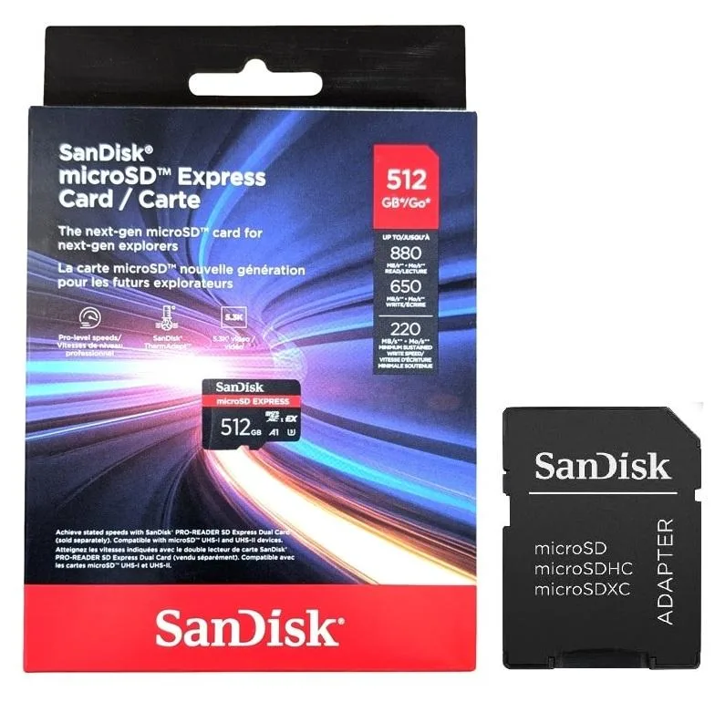 SanDisk SanDisk SDSQXFN-512G-GN4NN 512GB microSD Express microSDXC 210MB/s Adapter memory card — product photo
