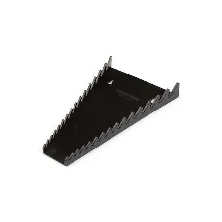 Black low-profile rack with fifteen slots for combination wrenches