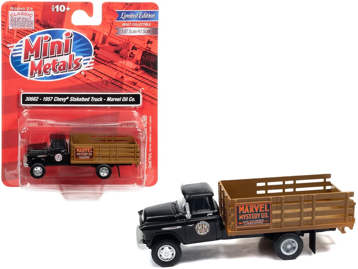 Classic Metal Works Classic Metal Works 1957 Chevrolet Stakebed Truck Matt Black Marvel Mystery Oil Co 1/87 Scale — product photo