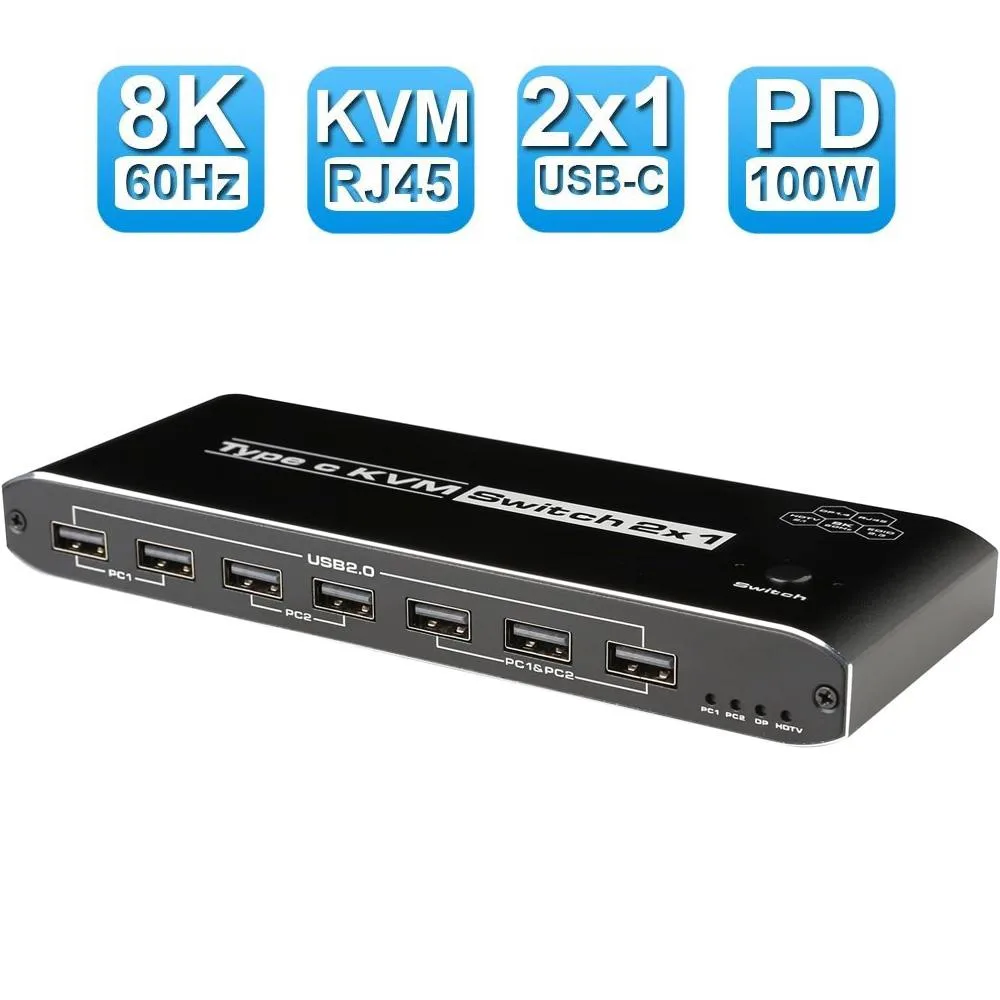 ESTONE ESTONE OZK8 2-Port USB-C KVM Switch 8K@60Hz — product photo