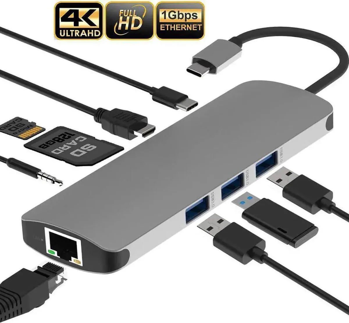 SMUGDESK SMUGDESK 9-in-1 USB-C Hub 4K HDMI 3 USB 3.0 SD TF 60W PD 3.5mm Audio — product photo