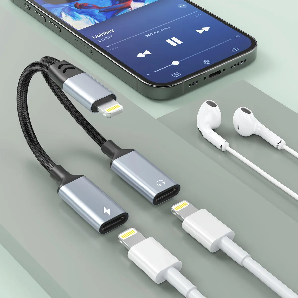  Lightning dual-headphone charge adapter white ZQ-R-HDK142 — product photo