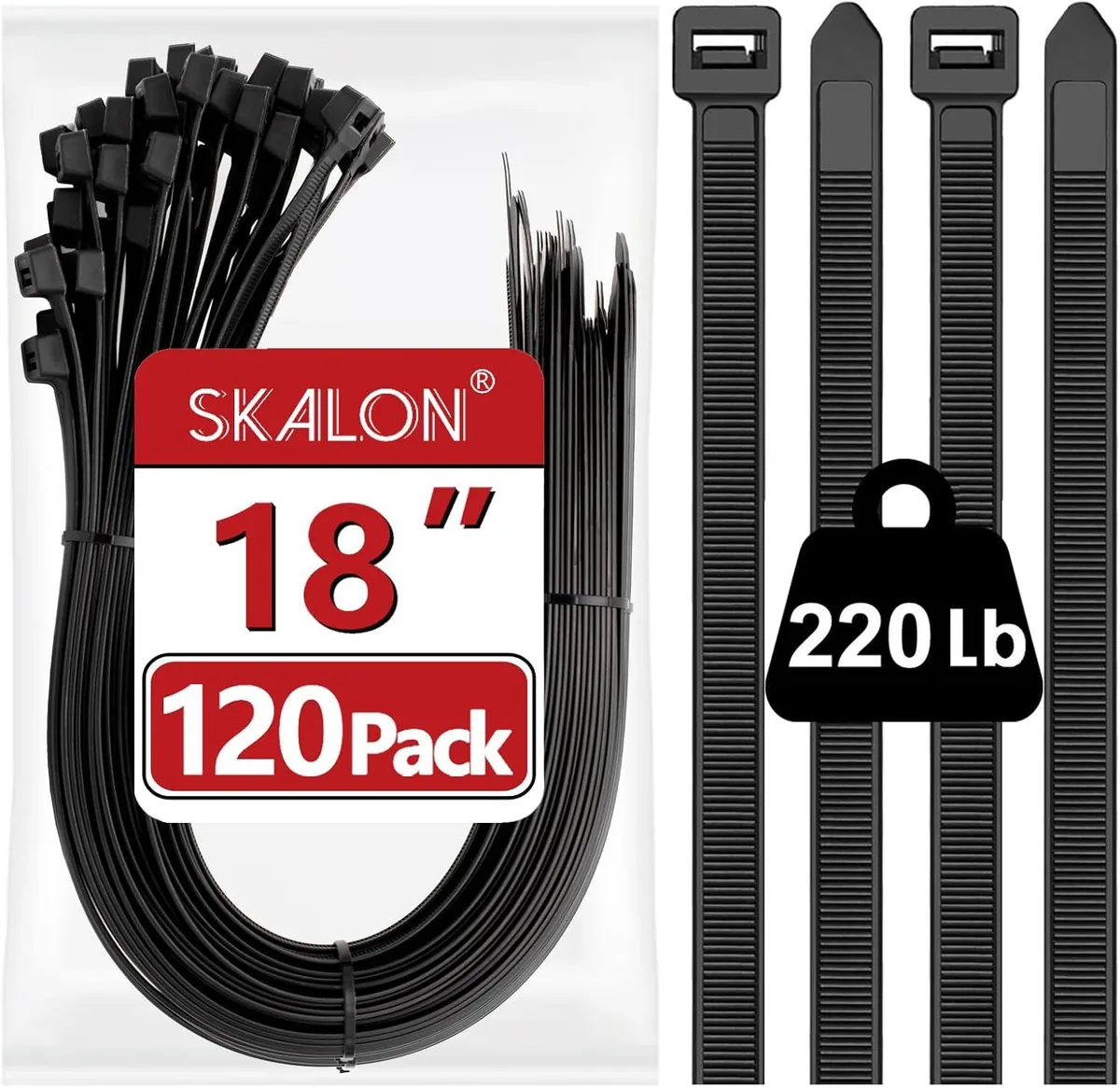 Ennovor Ennovor 18 Inch 220 lb Tensile Strength Black Cable Ties 120 Pack accessory — product photo