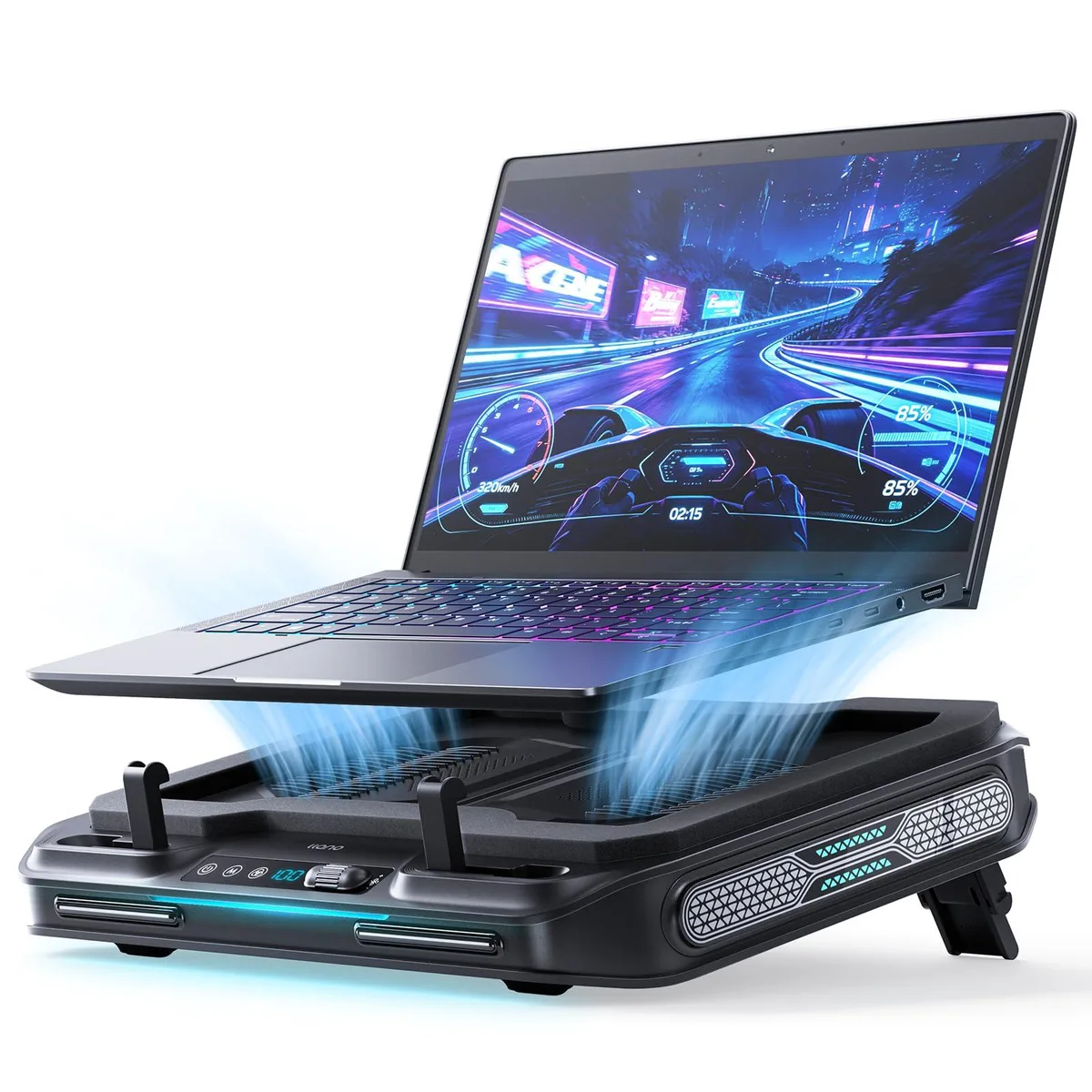  llano V11 laptop cooling pad 14-17.3" 3000 RPM 12W AC adapter — product photo