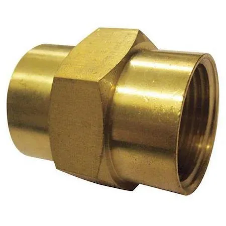 Ten brass pipe couplings with female threaded ends