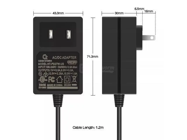 Small white wall charger with folding prongs and USB-C cable attached
