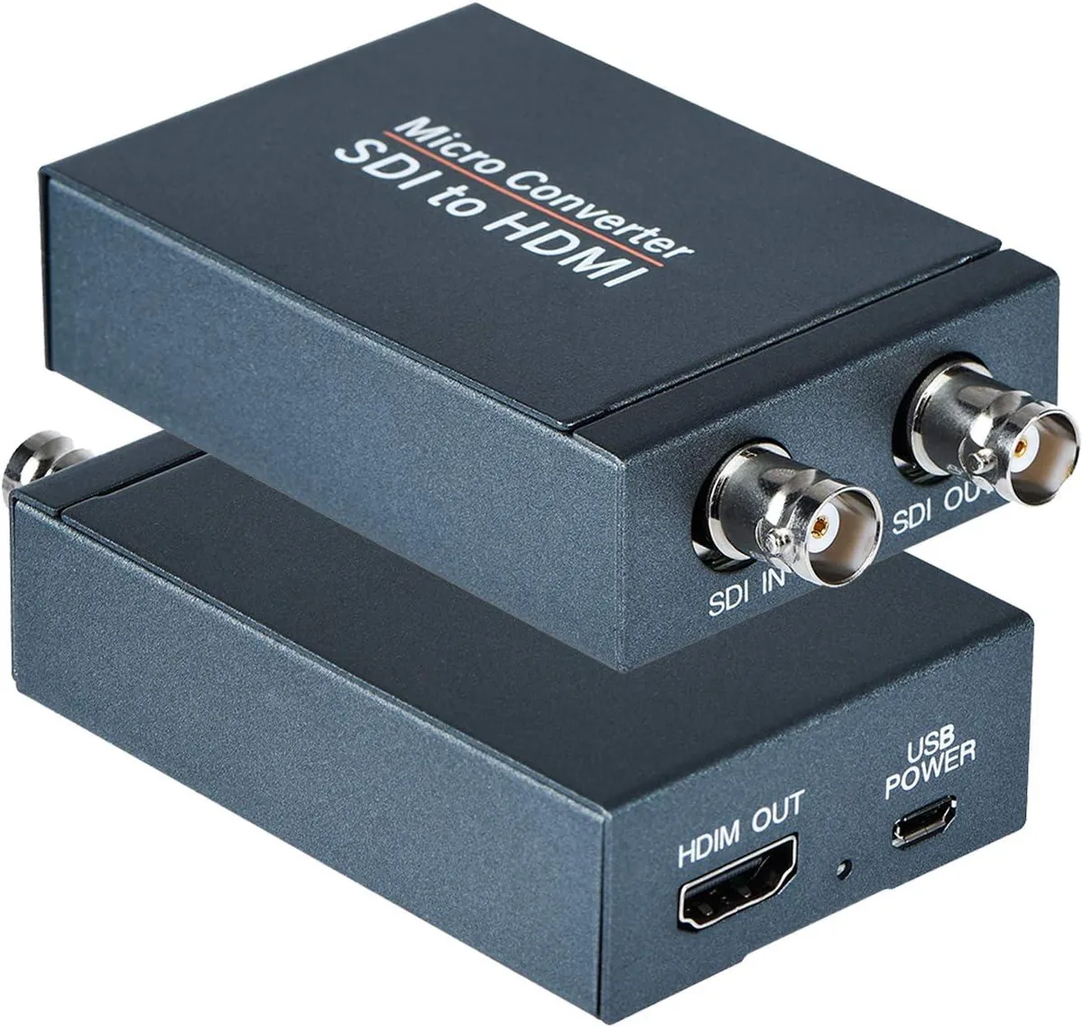 Compact black metal box with SDI input, HDMI output and SDI loop-out ports