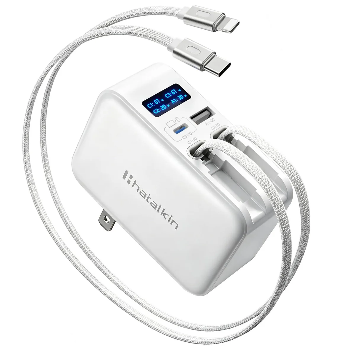 HATALKIN T36 67W Retractable USB Charger Pearl White — product photo