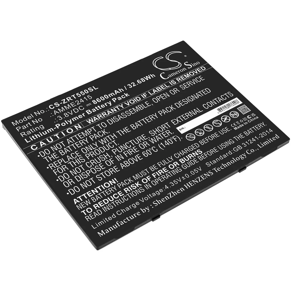 Cameron &amp; Co Cameron &amp; Co DS-CS-ZRT550SL 3.8V 8.6Ah Li-Polymer Battery Black — product photo