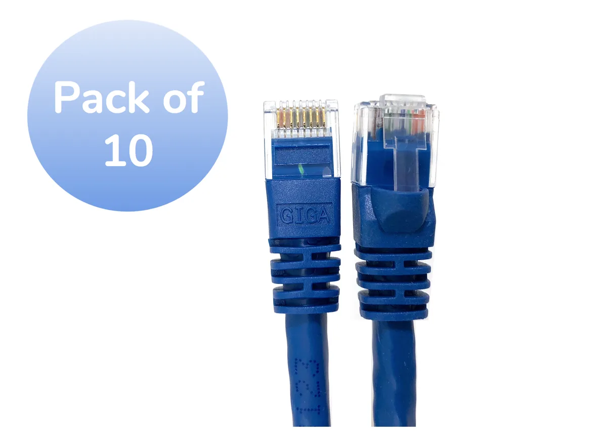 Ten blue Cat6 patch cables 25 ft each with molded snagless RJ45 connectors