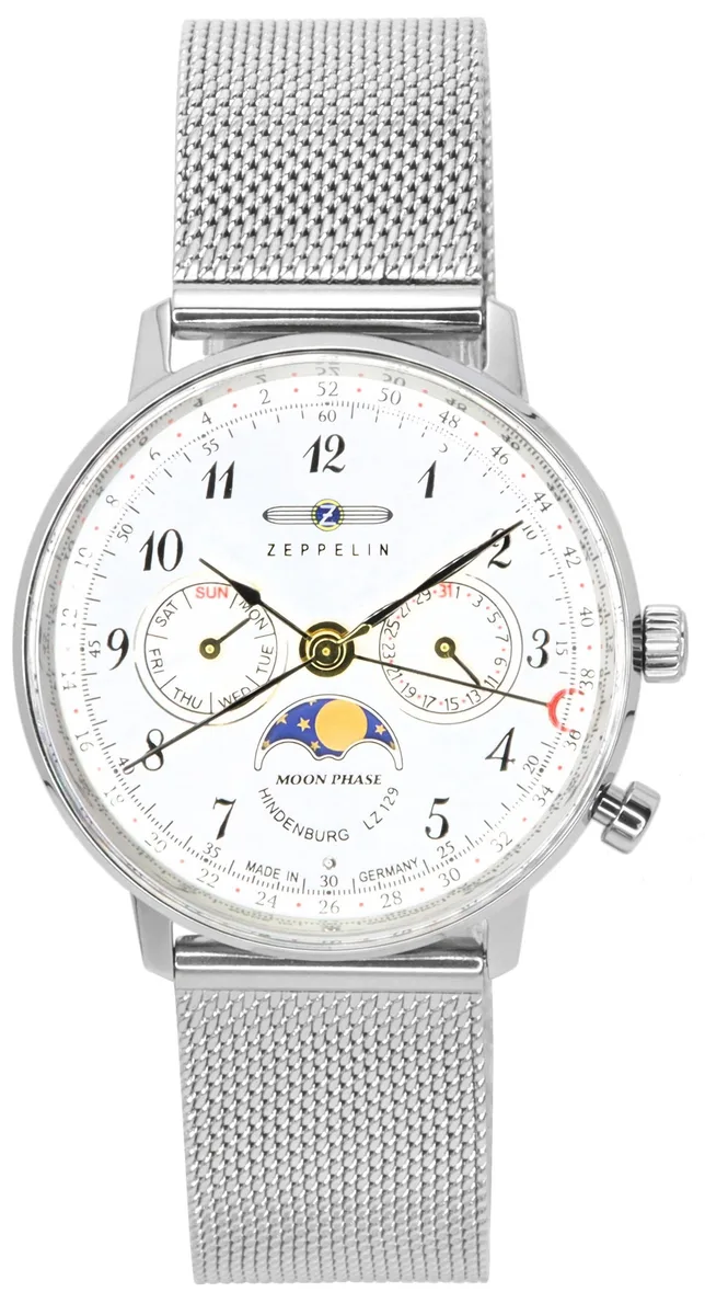 Graf Zeppelin Graf Zeppelin LZ129 Hindenburg Moonphase Silver Dial Quartz 7037M1 Watch — product photo