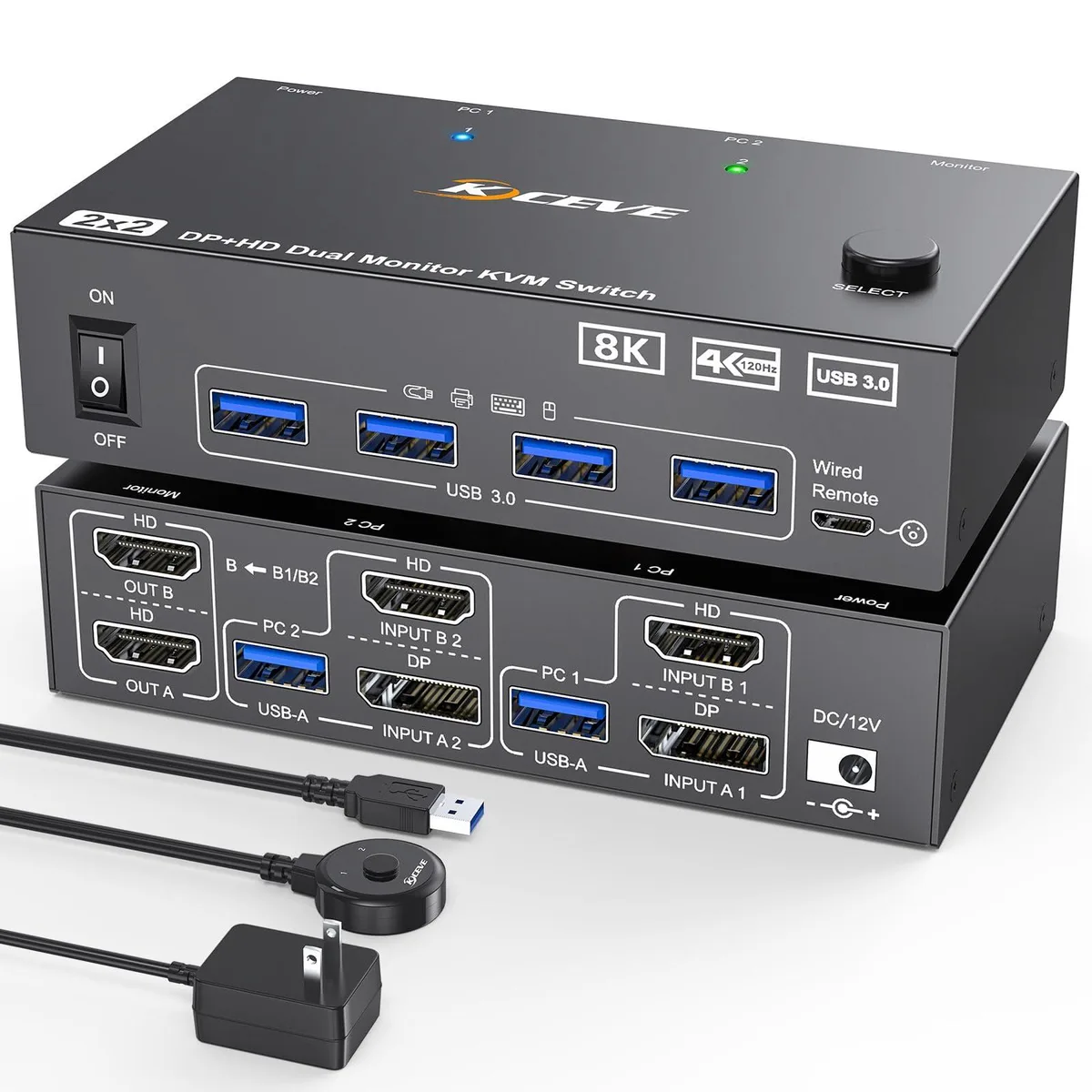 Vszerda Vszerda KVM Switch 2 Monitors 2 Computers 8K@60Hz/4K@144Hz — product photo