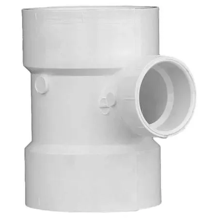 White PVC sanitary tee fitting with three hub connections