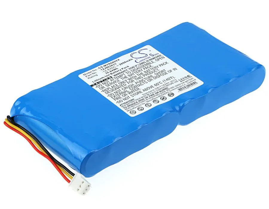 Rectangular black battery pack with label showing 2800mAh 35.84Wh