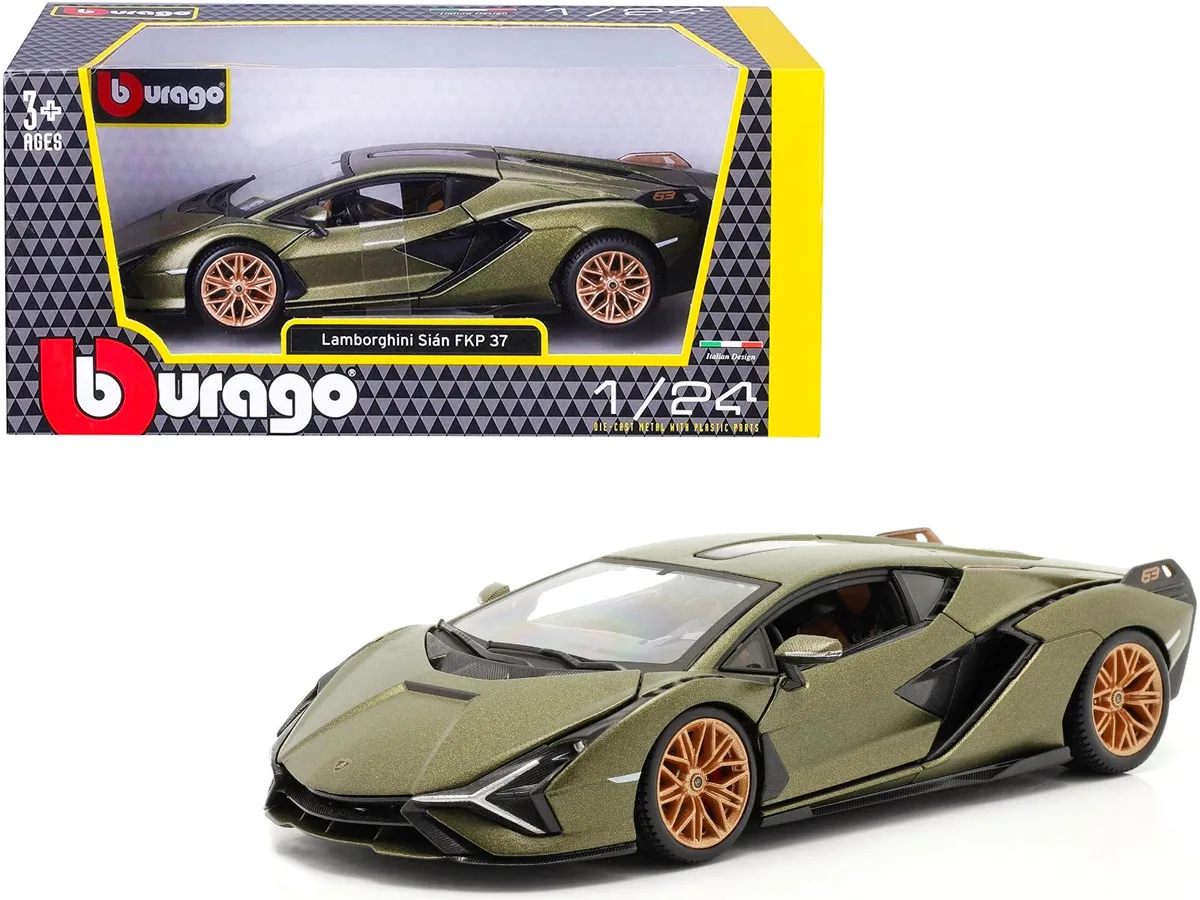 BBURAGO BBURAGO Lamborghini Sian FKP 37 Matt Green Metallic Copper Wheels 1/24 Diecast Car — product photo