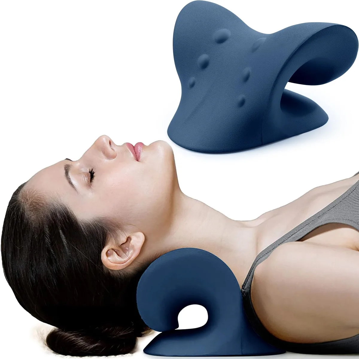Black cervical traction brace with C-shaped curve and massage nodes, small size, ten pieces